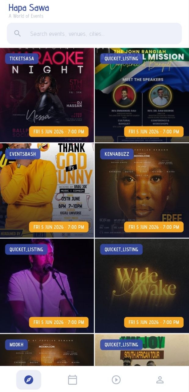 Hapa Sawa app — live events near you